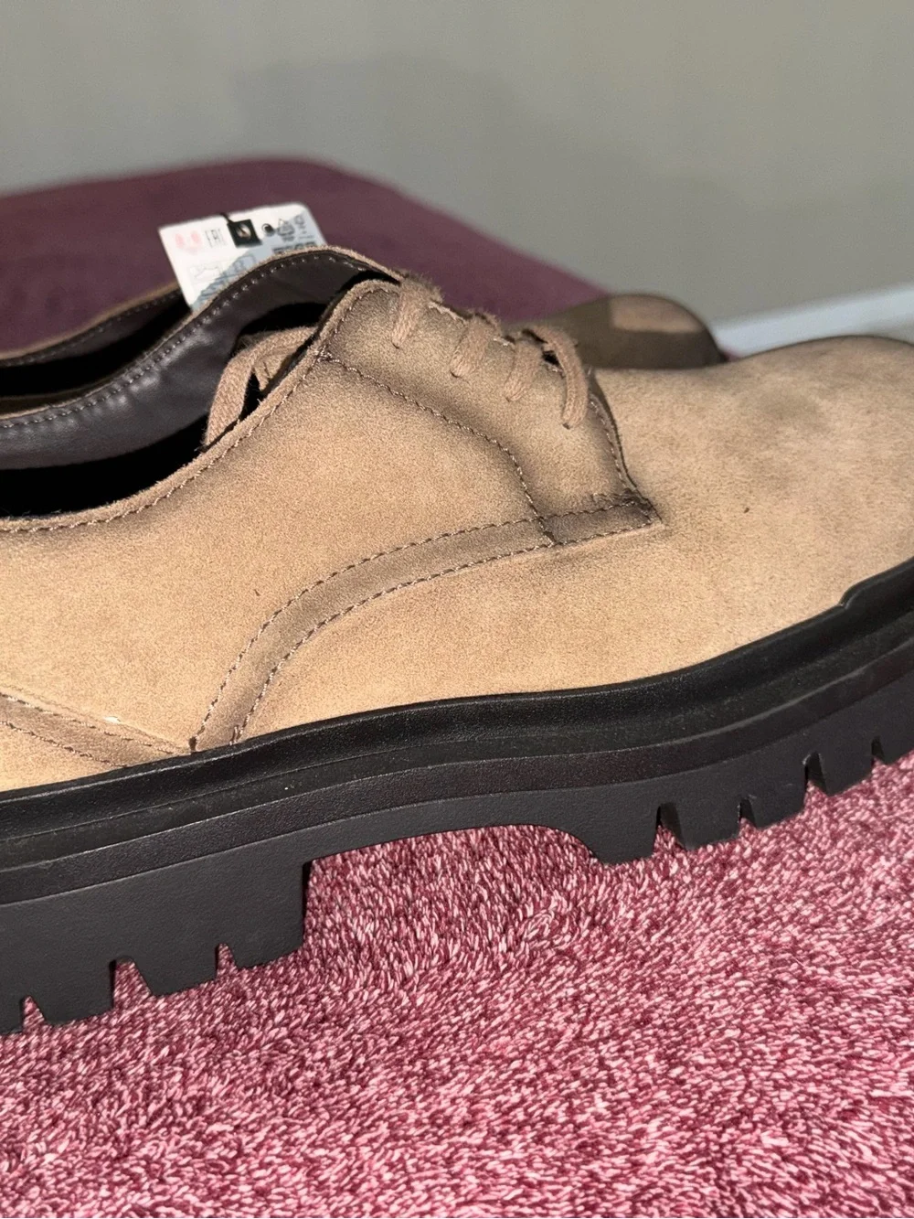 Zara Beige Suede Derby Shoes with Black Soles